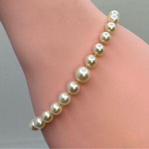 Vintage Genuine Pearl Bracelet 7” Sterling Silver Box Clasp Classic